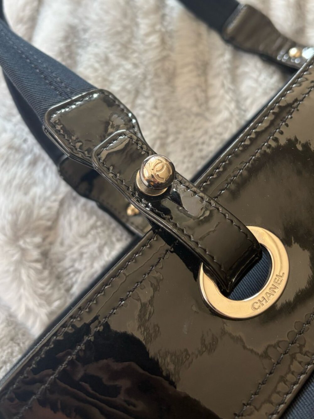 Chanel Paris-Biarritz Quilted Canvas and Patent Leather CC Tote - Picture 5 of 11